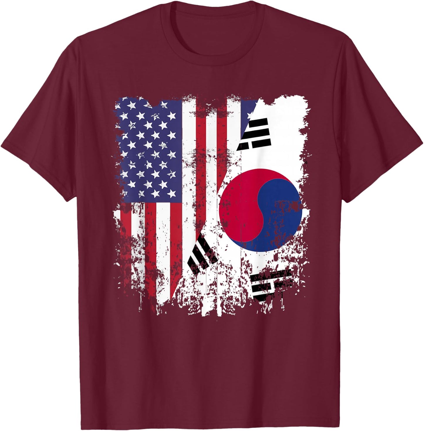 Korean Roots Half American Flag Korea Flag T-Shirt - T-Shirt | Maroon