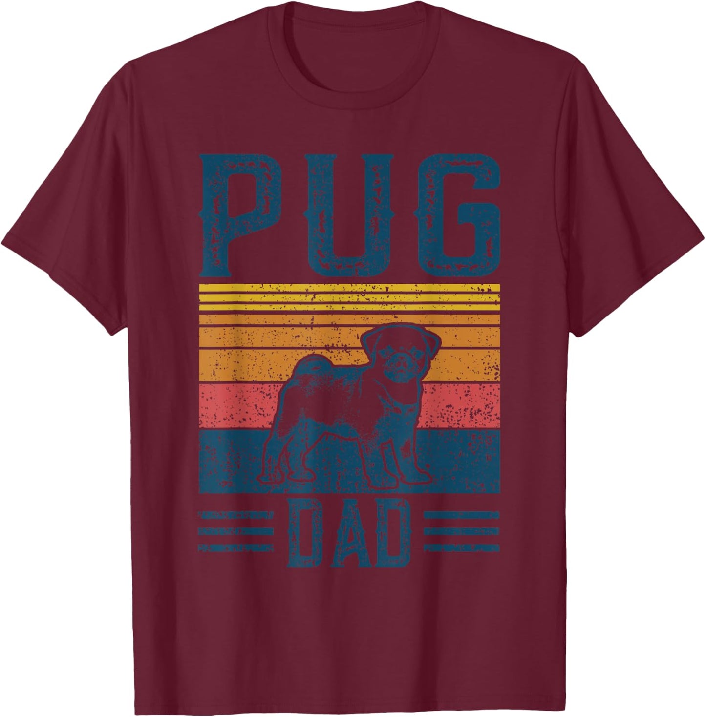Dog | Pug Papa - Vintage Pug Dad T-Shirt - T-Shirt | Maroon