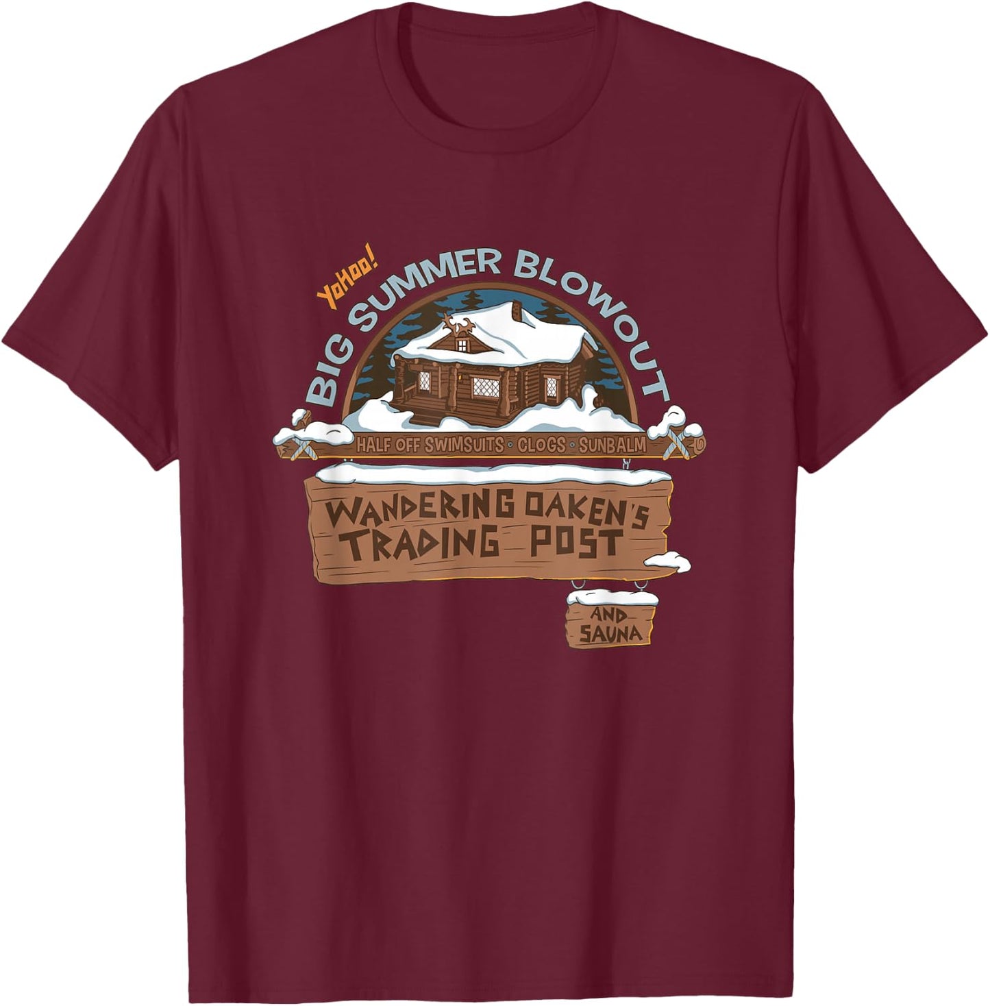 Disney Frozen Wandering Oaken's Trading Post Vintage Logo T-Shirt - T-Shirt | Maroon
