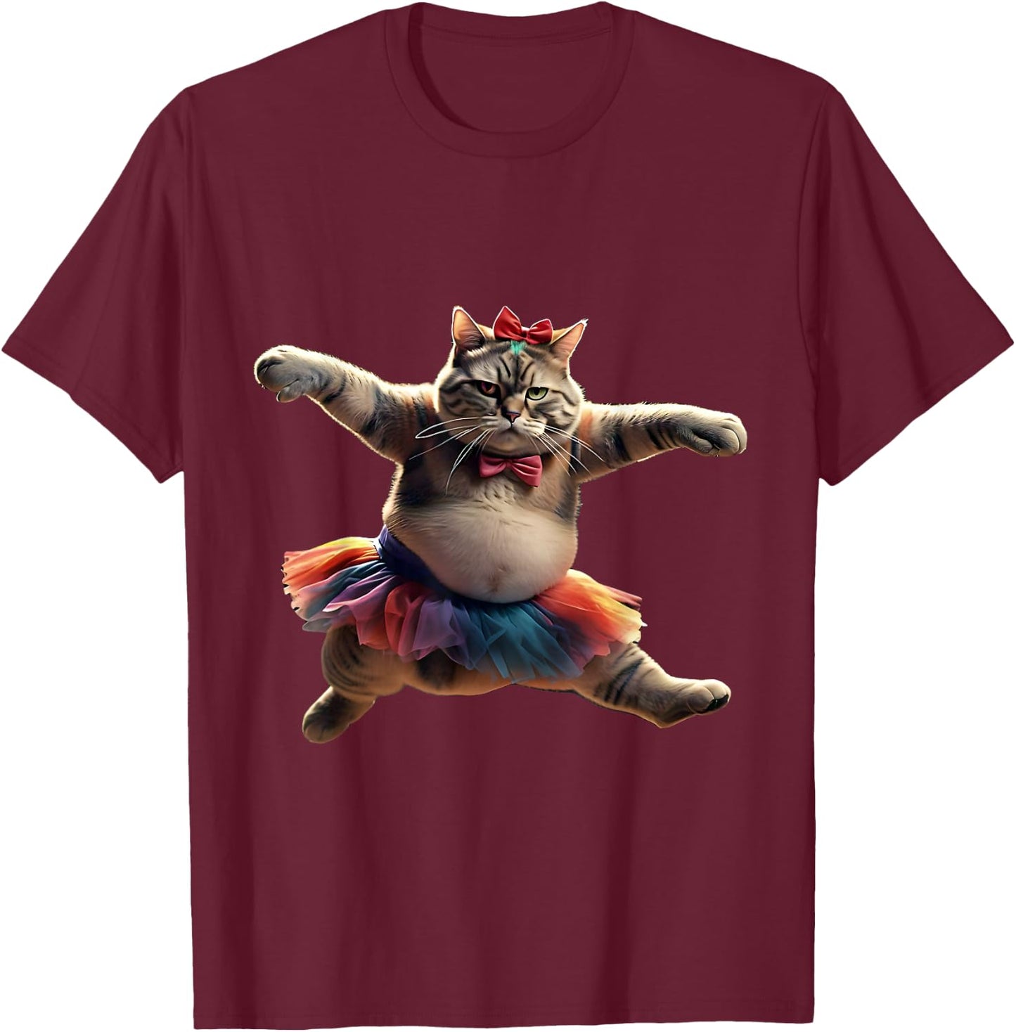 Funny Ballet Kitty Cat with a Big Belly Wearing a Tutu. Men Women T-Shirt - T-Shirt | Maroon