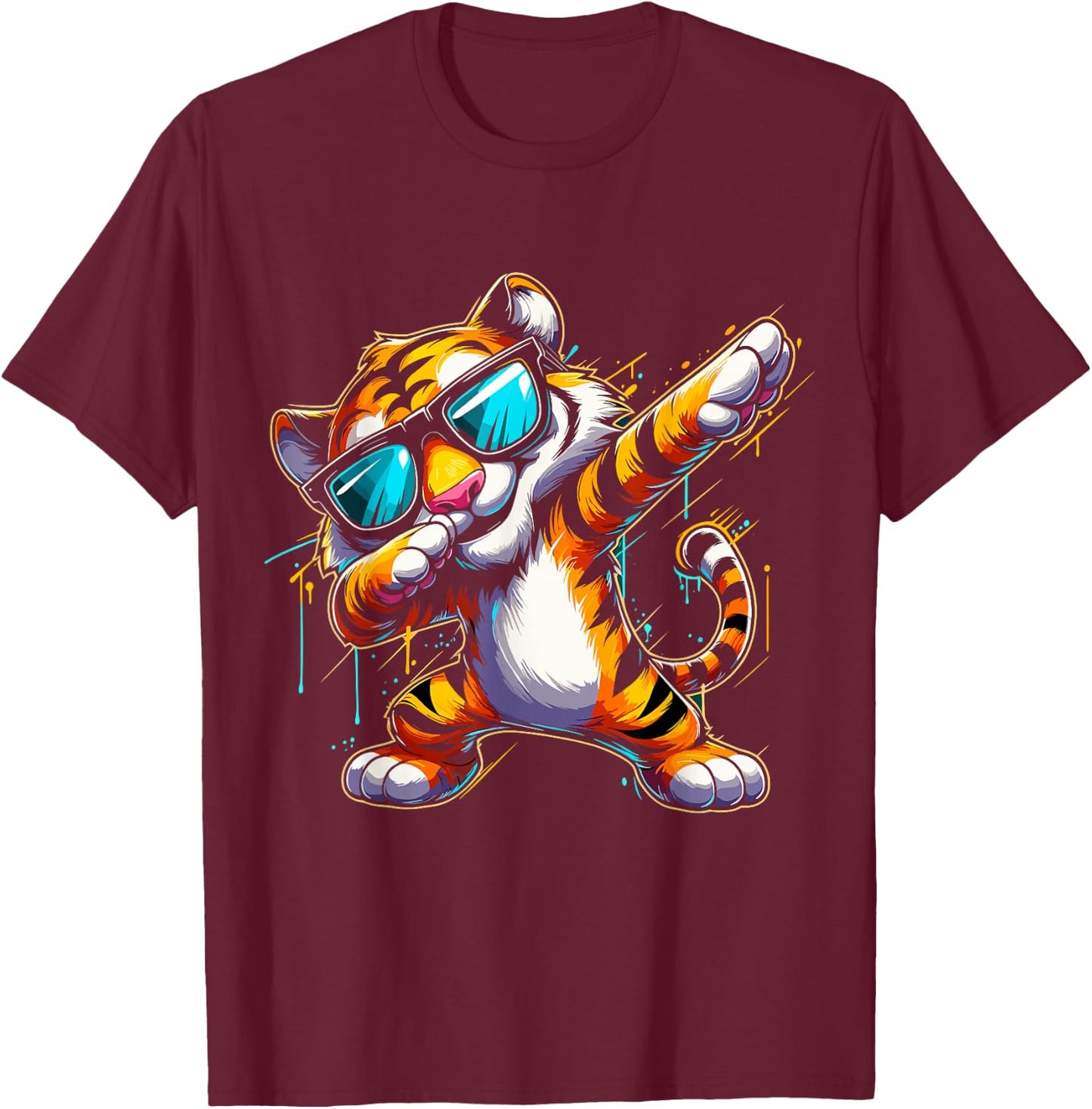 Dabbing Tiger With Sunglasses Cool Dabbing Tiger T-Shirt - T-Shirt | Maroon