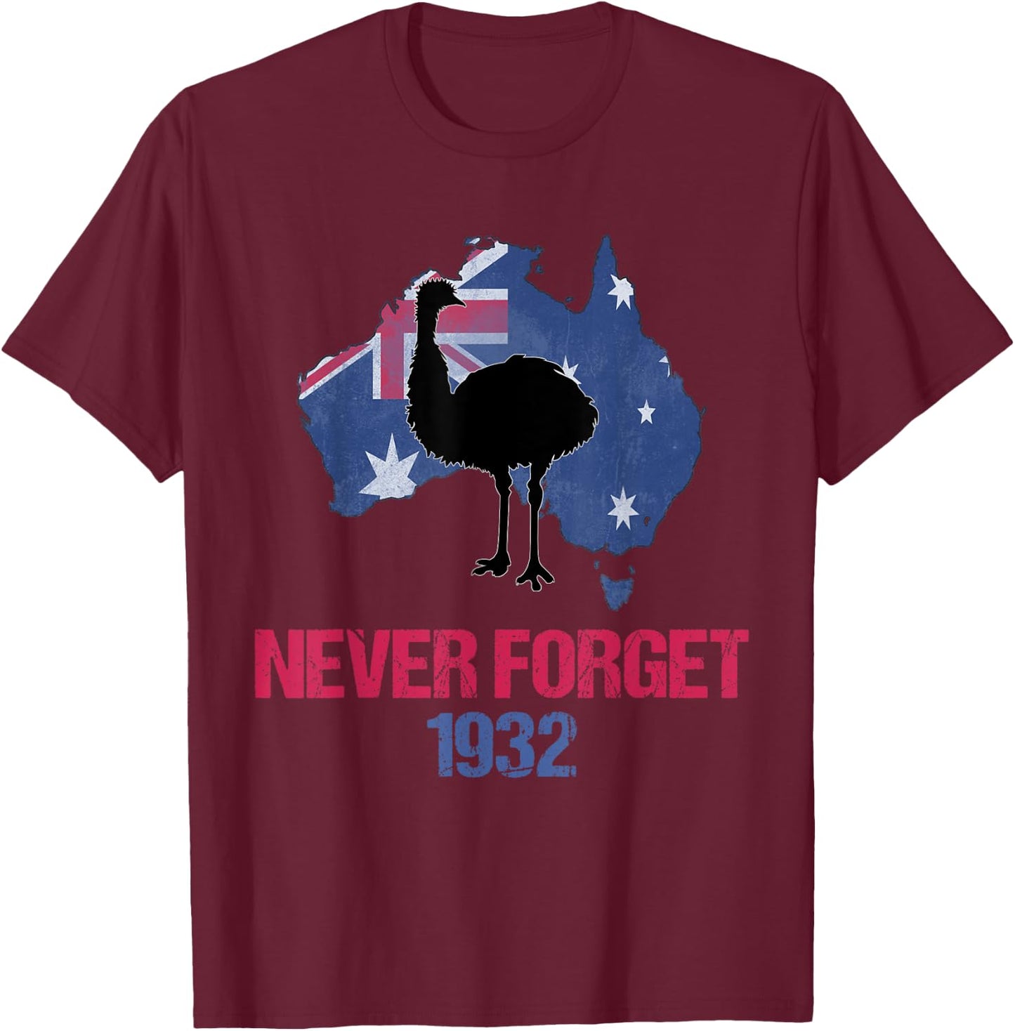 Agema Apparel Emu War 1932 Never Forget Australian History , Small, Black T-Shirt - T-Shirt | Maroon