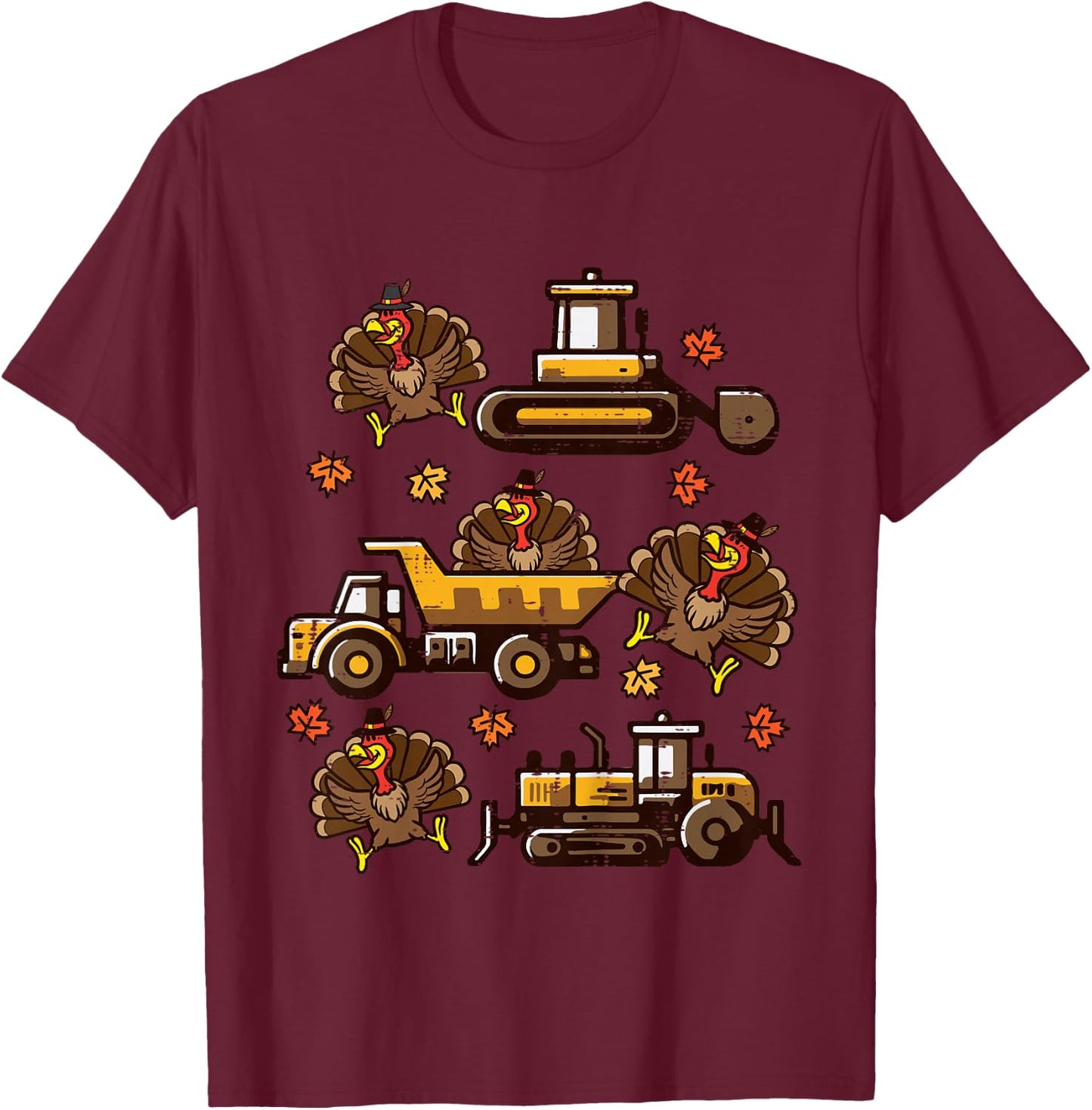 Kids Thanksgiving Construction Trucks Fall Toddler Boys Kid Youth T-Shirt - T-Shirt | Maroon