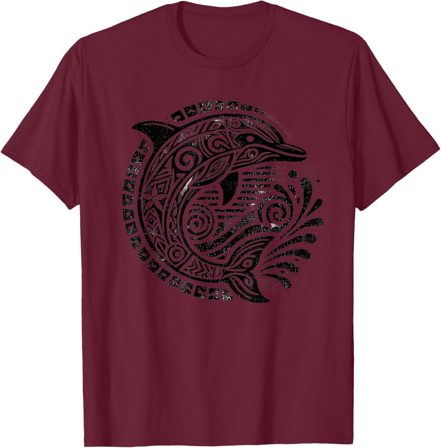 Grunge Hawaiian Tribal Dolphin T-Shirt - T-Shirt | Maroon