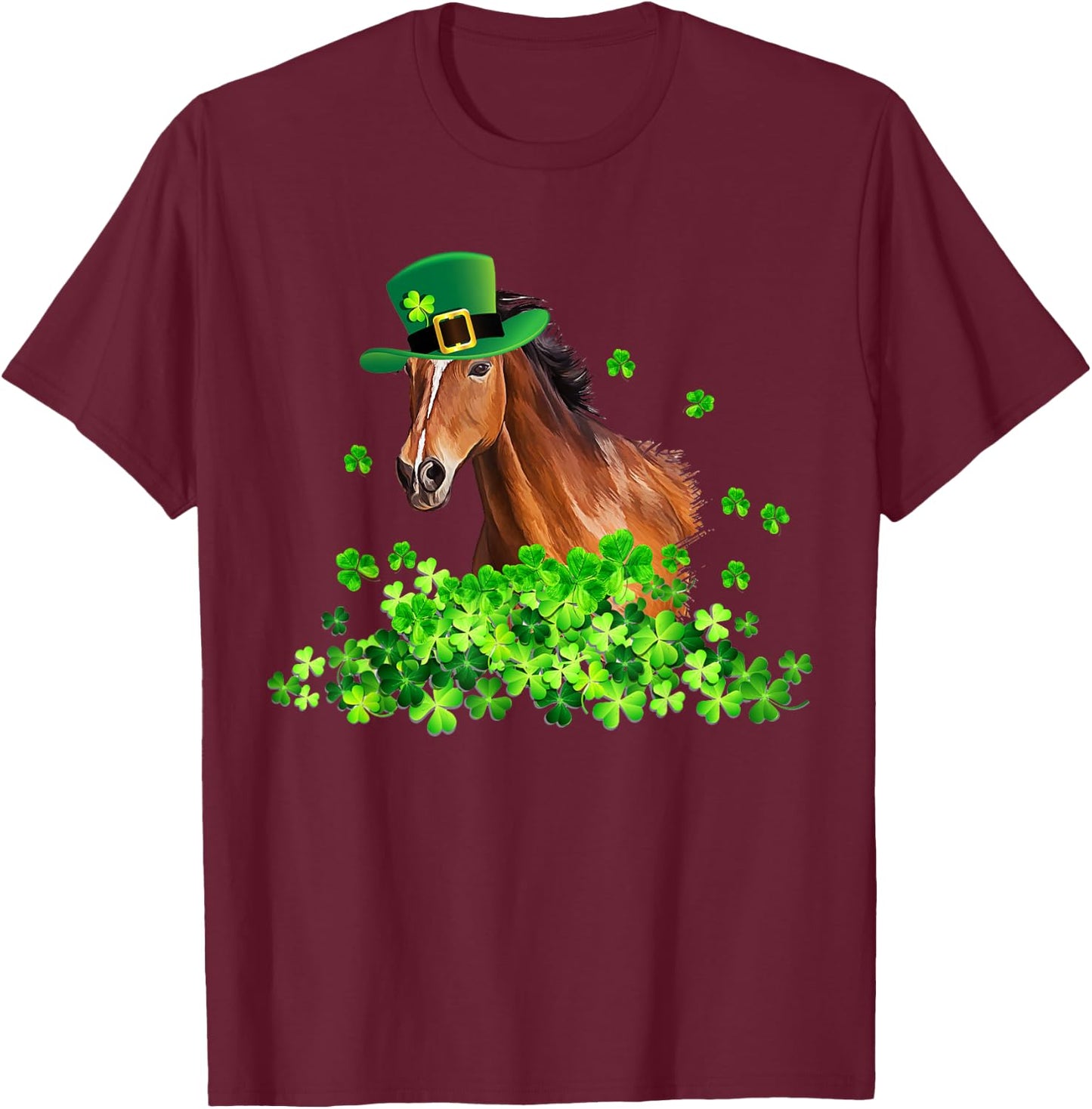 Horse Shamrock Horseback Riding Funny St Patrick's Day Gift T-Shirt - T-Shirt | Maroon