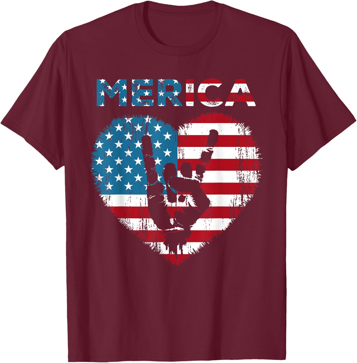 Merica Rock Sign 4th of July American Flag USA Men Women T-Shirt - T-Shirt | Maroon
