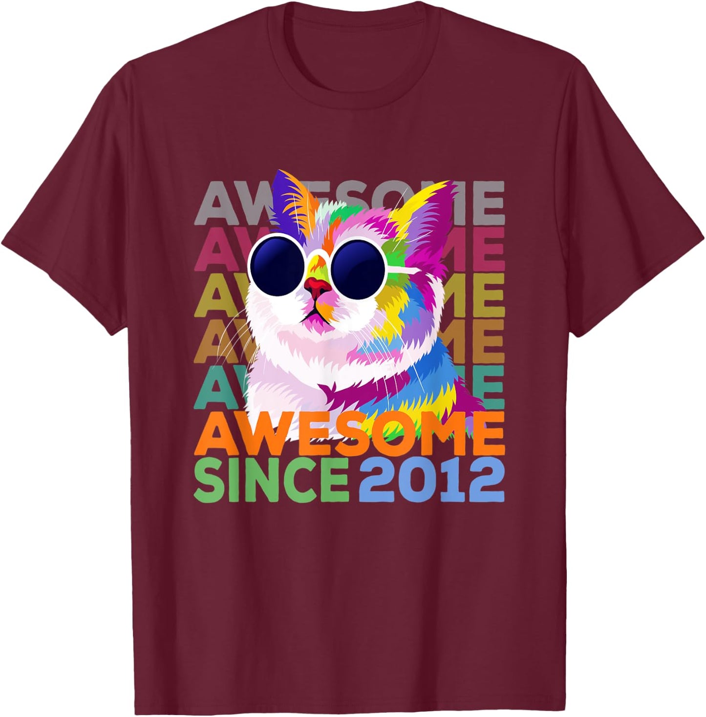 Awesome Since 2012 Shirt Funny Cat Lover 10th Birthday Shirt Women Kids T-Shirt - T-Shirt | Maroon