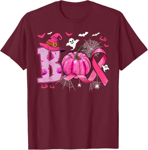 Breast Cancer Awareness Boo Ghost Halloween Women Kids T-Shirt - T-Shirt | Maroon