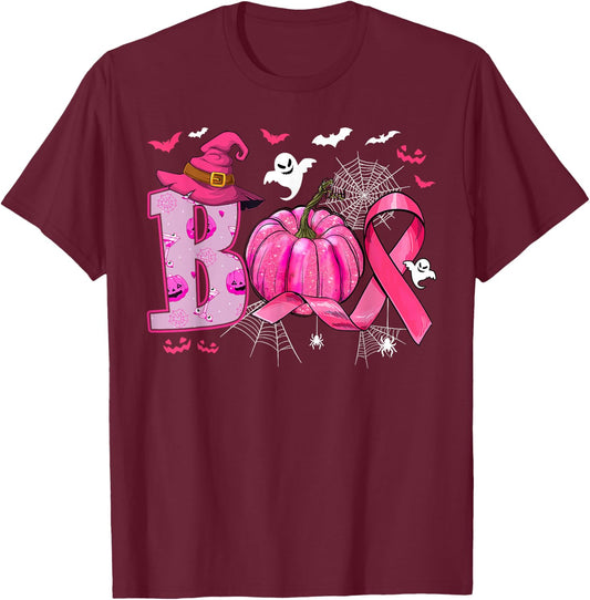Breast Cancer Awareness Boo Ghost Halloween Women Kids T-Shirt - T-Shirt | Maroon