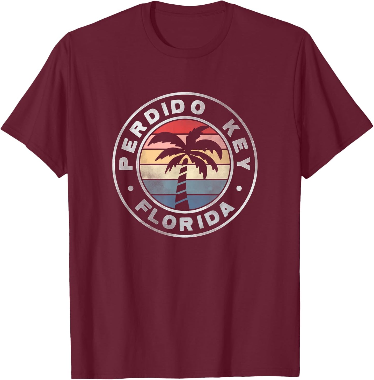 Perdido Key Florida Sunset Palm Trees Beach Retro T-Shirt - T-Shirt | Maroon