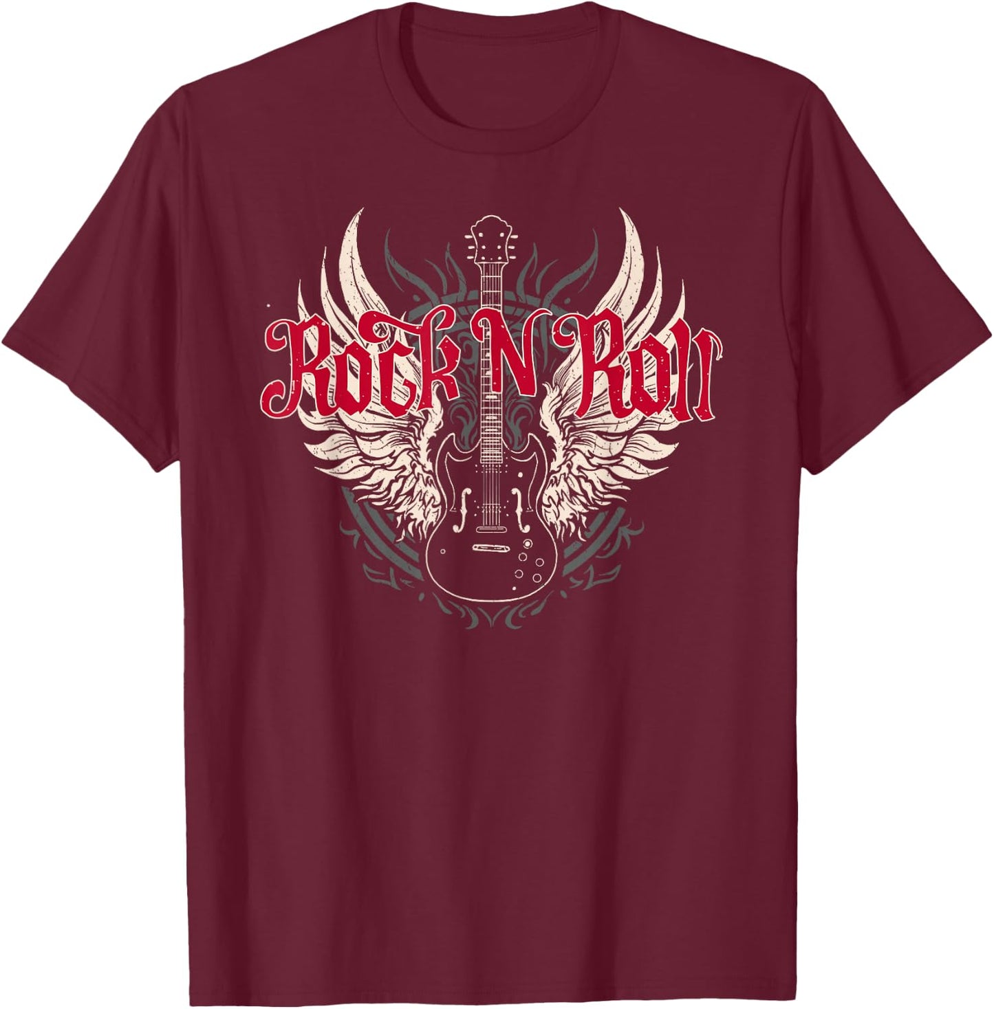 Rock n Roll Guitar Retro Band Concert T-Shirt - T-Shirt | Maroon