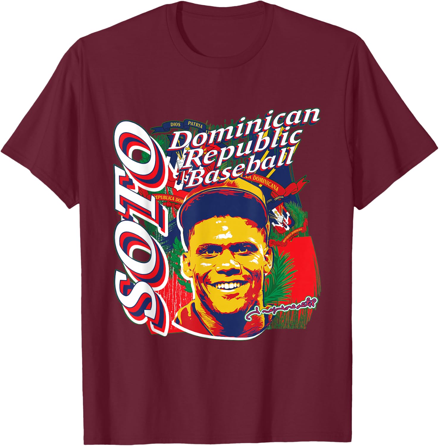 Juan Soto International Baseball Dominican Republic MLBPA T-Shirt - T-Shirt | Maroon