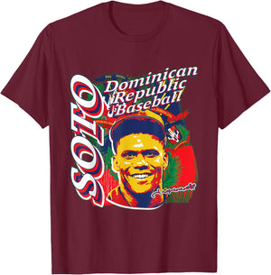 Juan Soto International Baseball Dominican Republic MLBPA T-Shirt - T-Shirt | Maroon