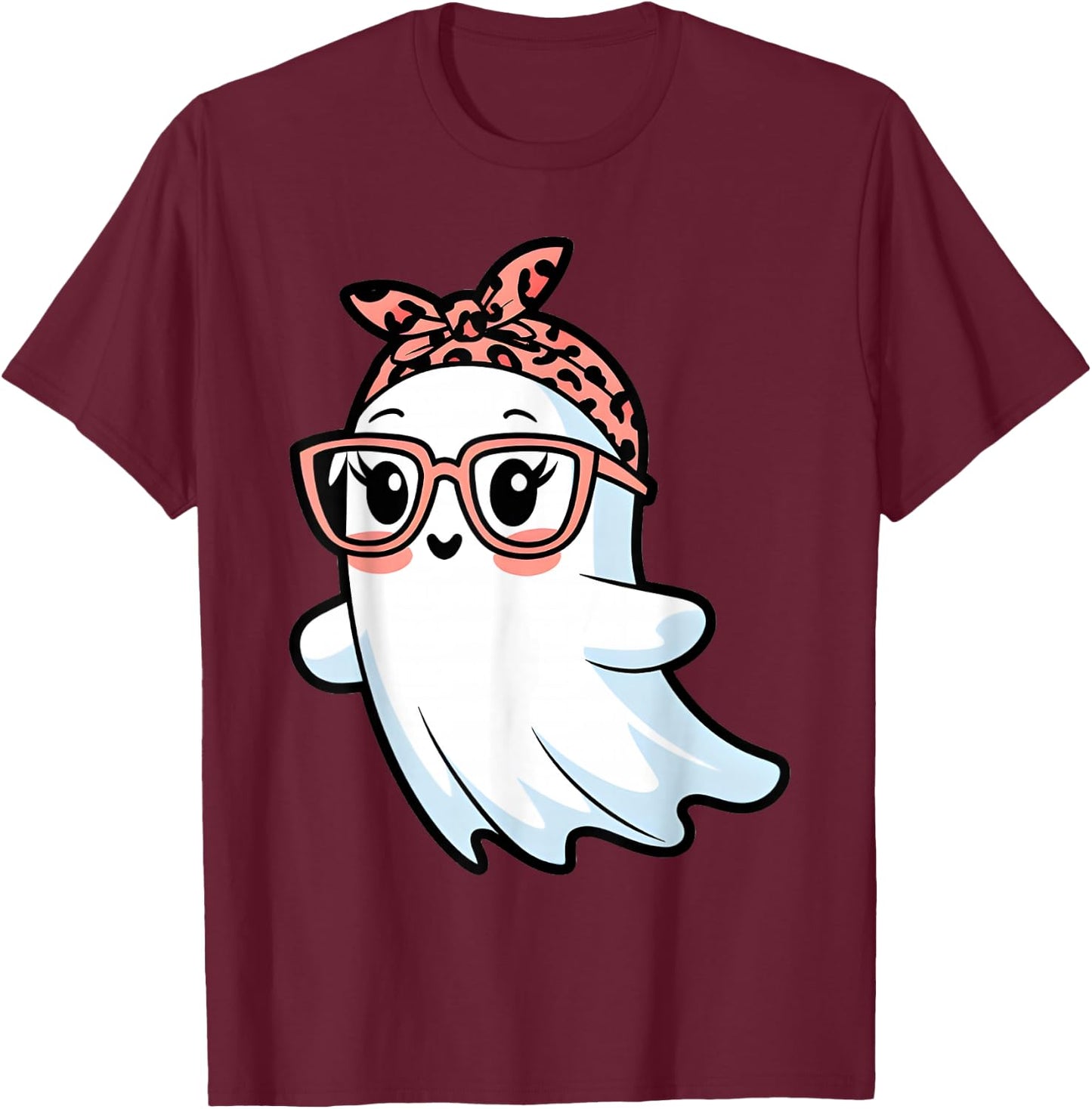 Cute Halloween Ghost Glasses Girl Ghost Costume Eyeglass T-Shirt - T-Shirt | Maroon