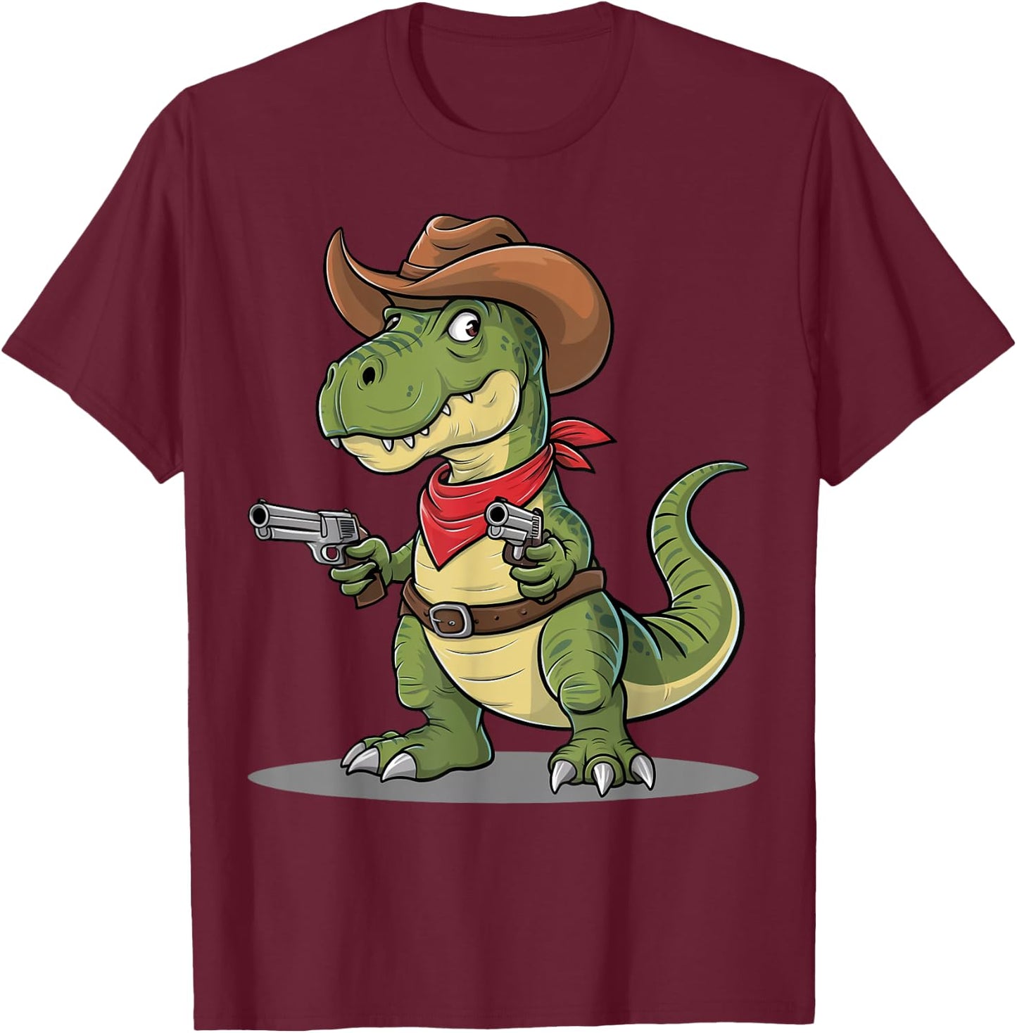 Funny Cowboy T Rex Dinosaur Wild West Country Boys Gift T-Shirt - T-Shirt | Maroon