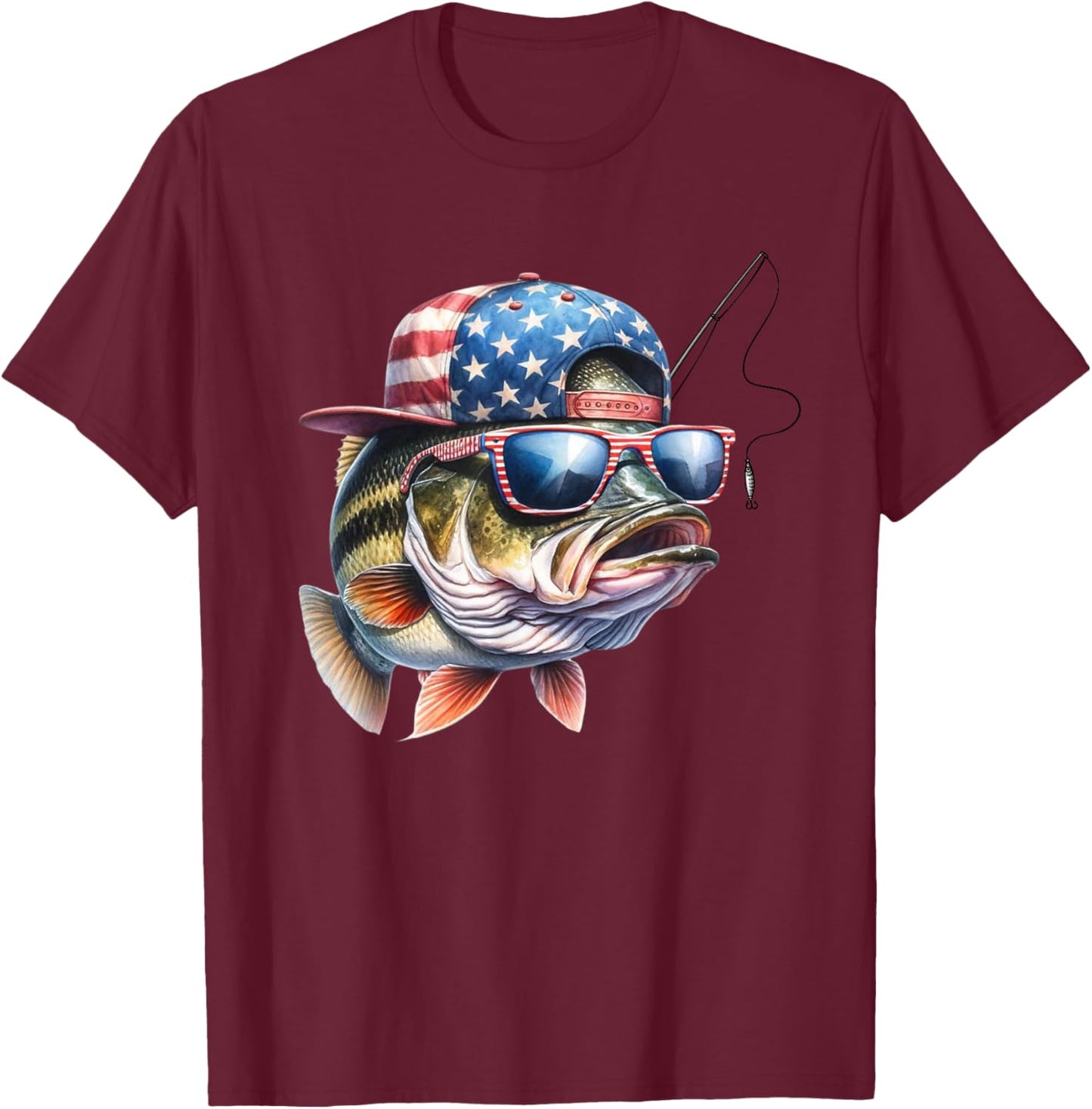 Funny Fishing & Fisherman Gift American Flag T-Shirt - T-Shirt | Maroon