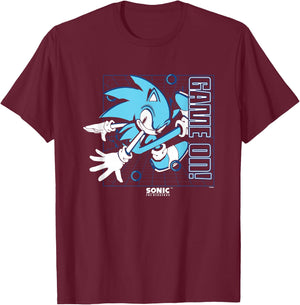 Sonic The Hedgehog Game On! Gold Rings Vintage Grid T-Shirt - T-Shirt | Maroon