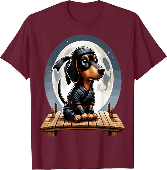 Funny Ninja Dachshund T-Shirt - T-Shirt | Maroon