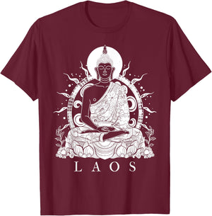 Laos Buddha Vintage Buddhist Souvenir T-Shirt - T-Shirt | Maroon