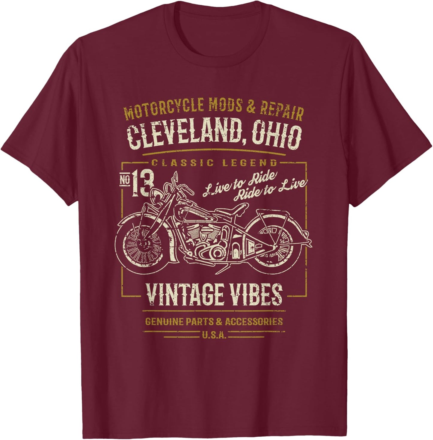 Cleveland Ohio Vintage Style Motorcycle Adventure Design T-Shirt - T-Shirt | Maroon