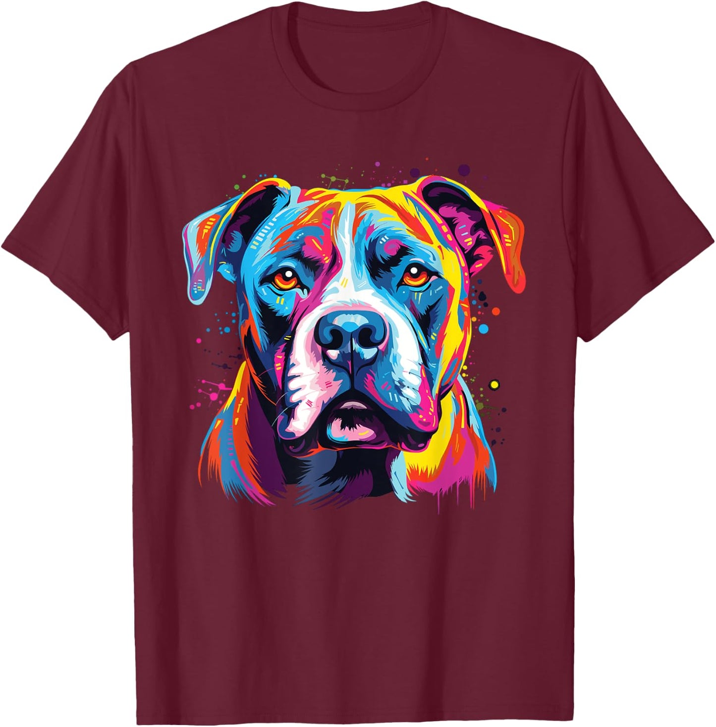 Watercolor Colorful American Bulldog Dog T-Shirt - T-Shirt | Maroon