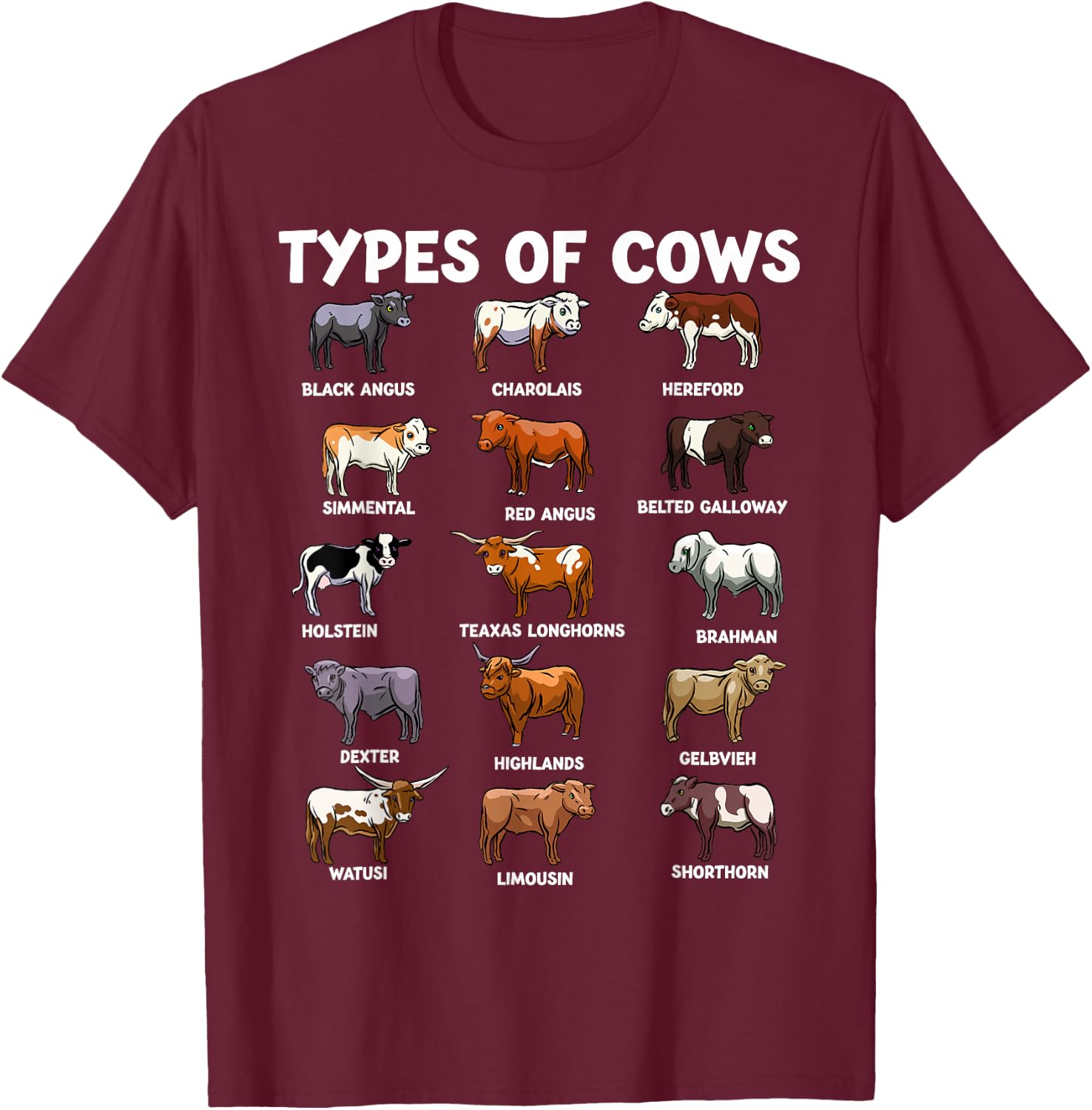 Types Of Cows Funny Farmer Cow Costume Cute Farming T-Shirt - T-Shirt | Maroon