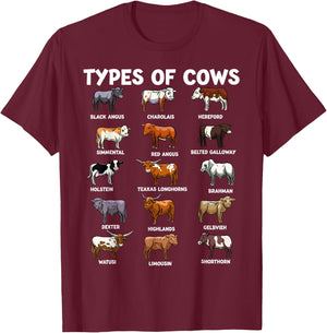 Types Of Cows Funny Farmer Cow Costume Cute Farming T-Shirt - T-Shirt | Maroon