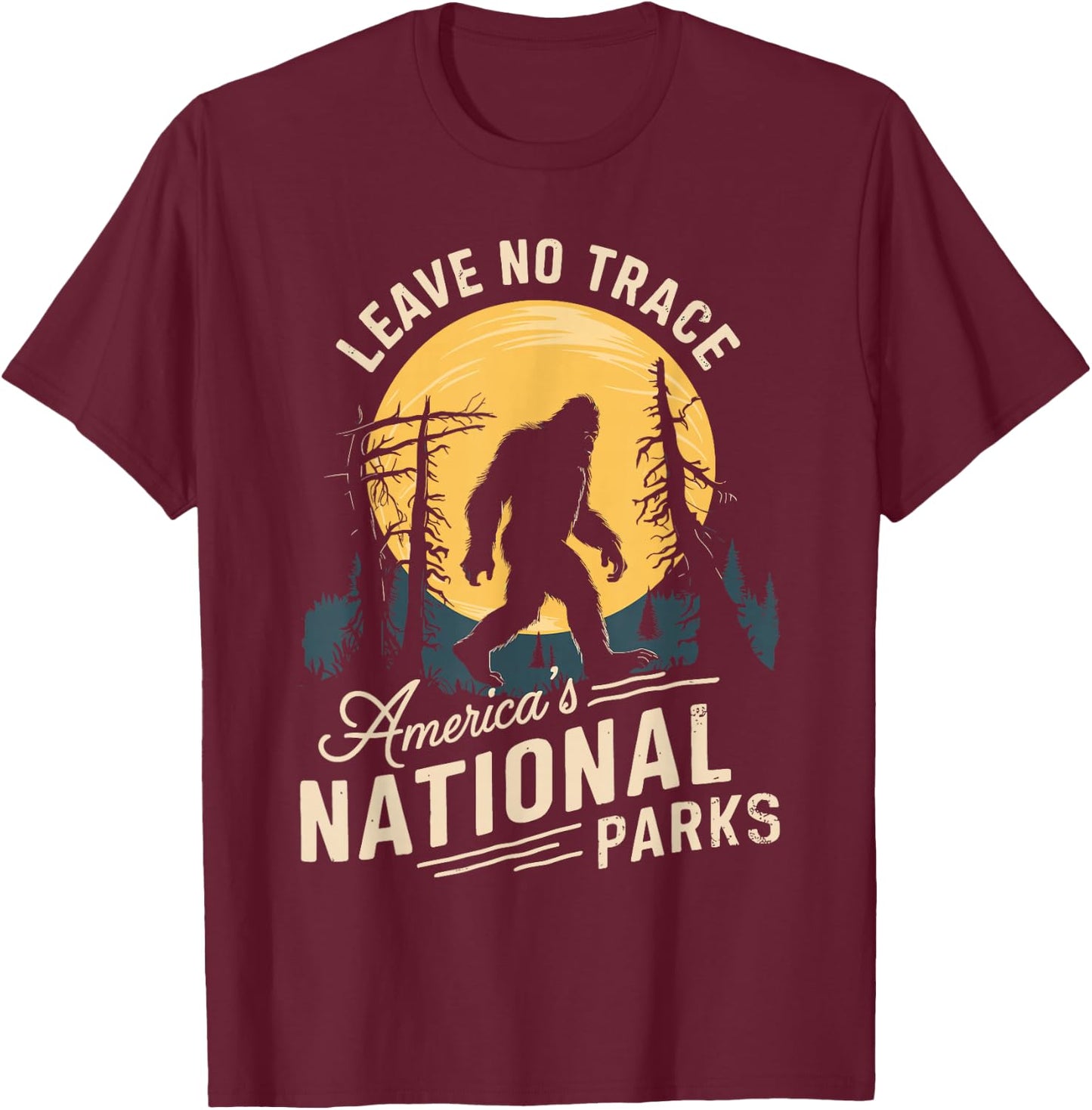 Leave No Trace Bigfoot National Parks Adventure T-Shirt - T-Shirt | Maroon