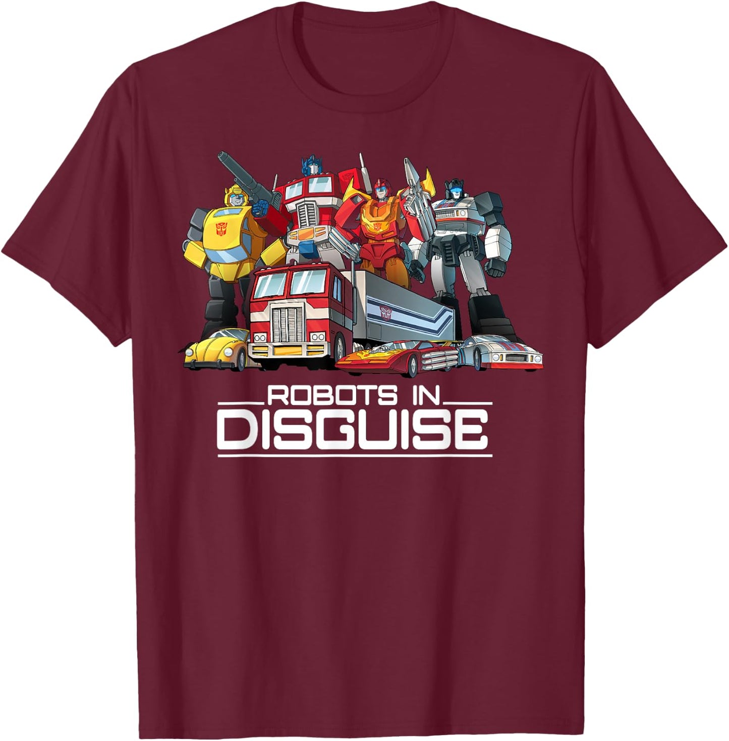 Transformers Robots In Disguise Vintage Retro Autobots Group T-Shirt - T-Shirt | Maroon
