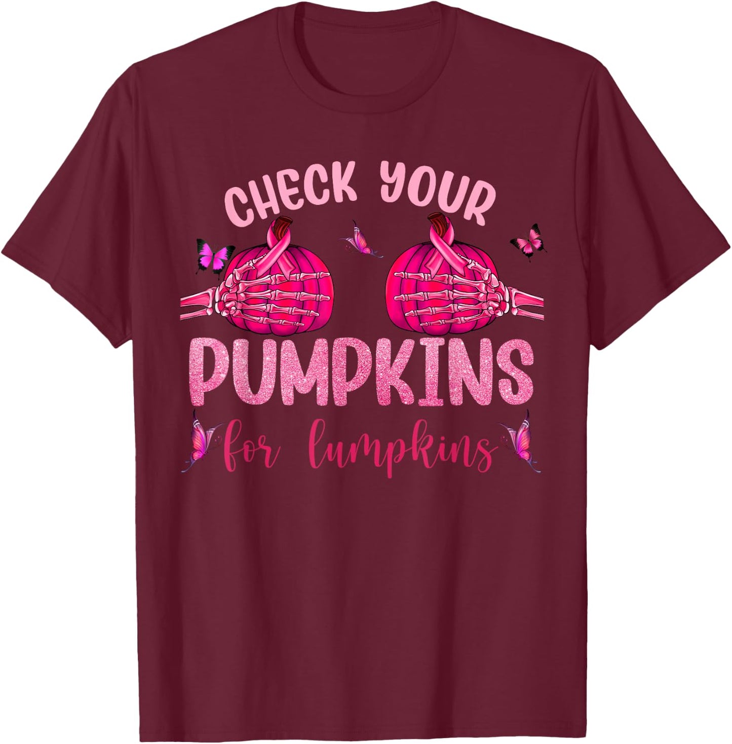 Check Your Pumpkins For Lumpkins Skeleton Hand Halloween T-Shirt - T-Shirt | Maroon