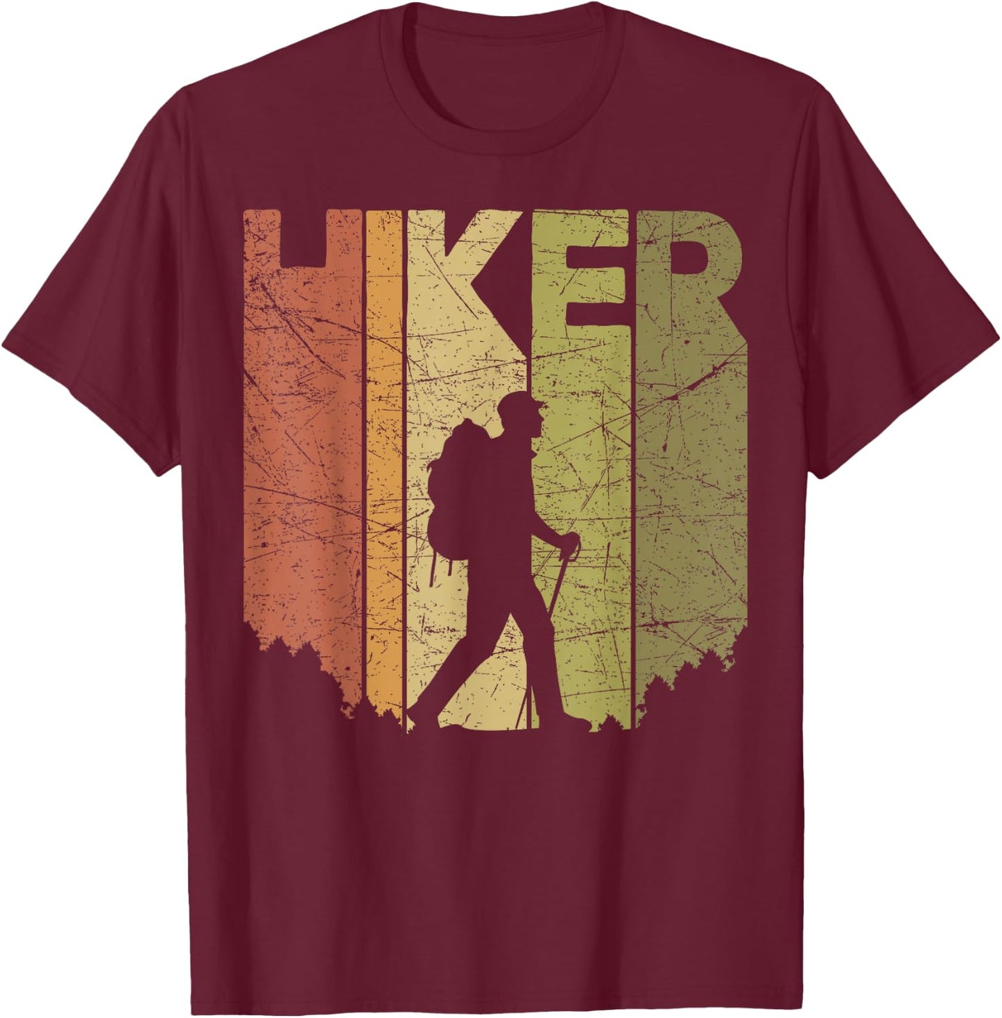 Hiker Vintage Outdoor Hiking Retro Mountain Hiker Graphic T-Shirt - T-Shirt | Maroon