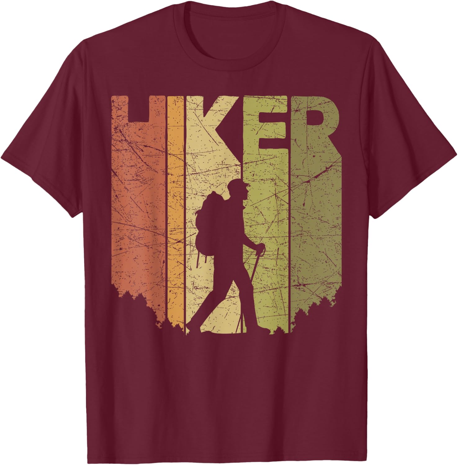 Hiker Vintage Outdoor Hiking Retro Mountain Hiker Graphic T-Shirt - T-Shirt | Maroon