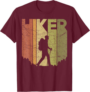Hiker Vintage Outdoor Hiking Retro Mountain Hiker Graphic T-Shirt - T-Shirt | Maroon