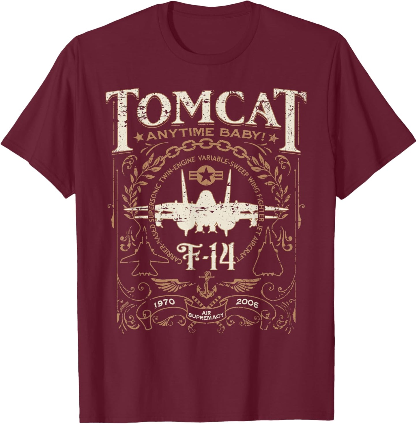 Classic F-14 Tomcat Military Fighter Jet Distressed Design T-Shirt - T-Shirt | Maroon