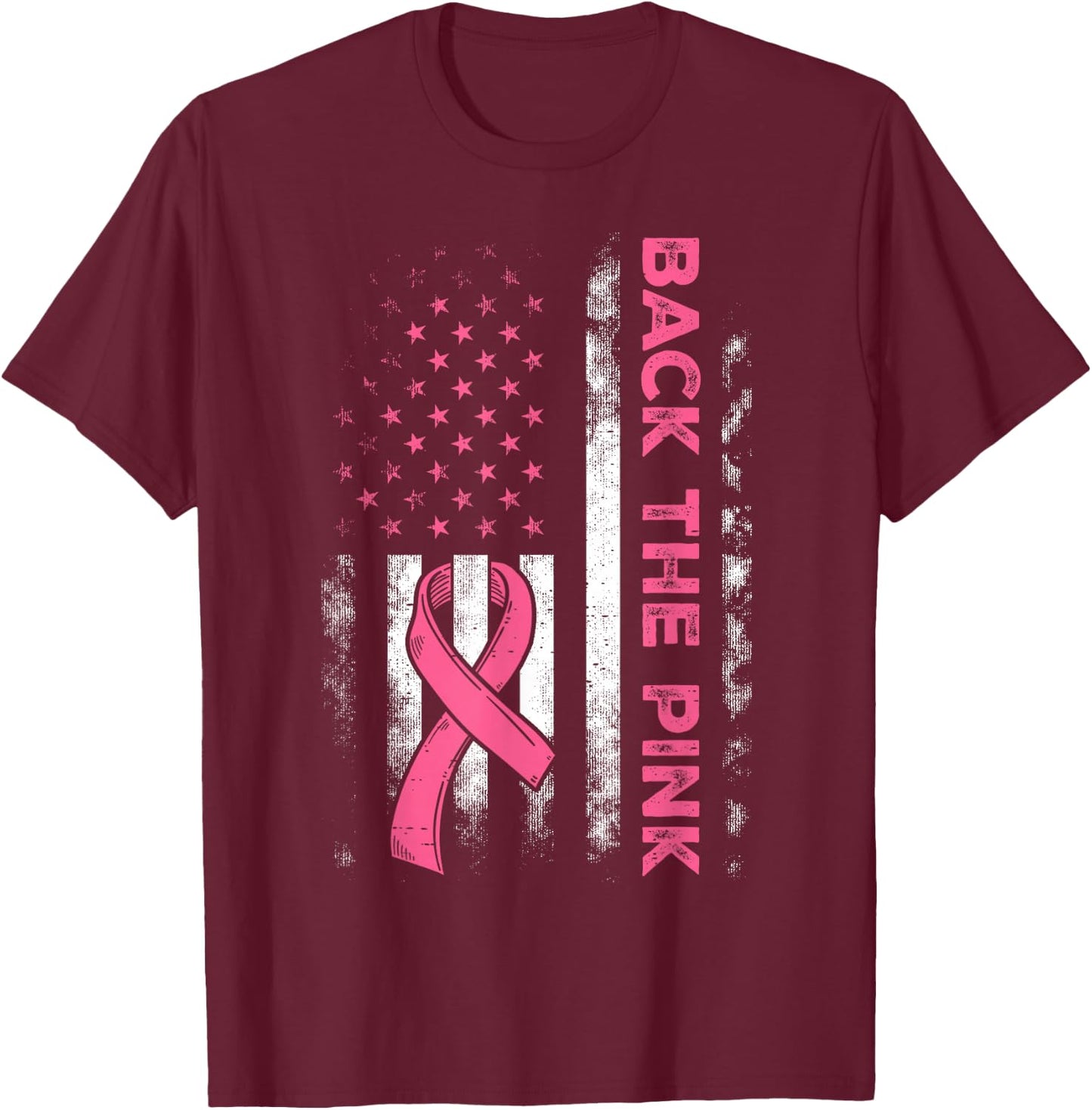 Back The Pink Us Flag Breast Cancer Awareness Women Men Kids T-Shirt - T-Shirt | Maroon