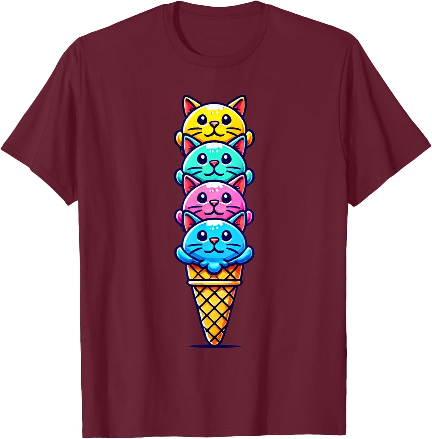 Funny Cat Scoops Ice Cream Cone Dessert Kitten Lover T-Shirt - T-Shirt | Maroon