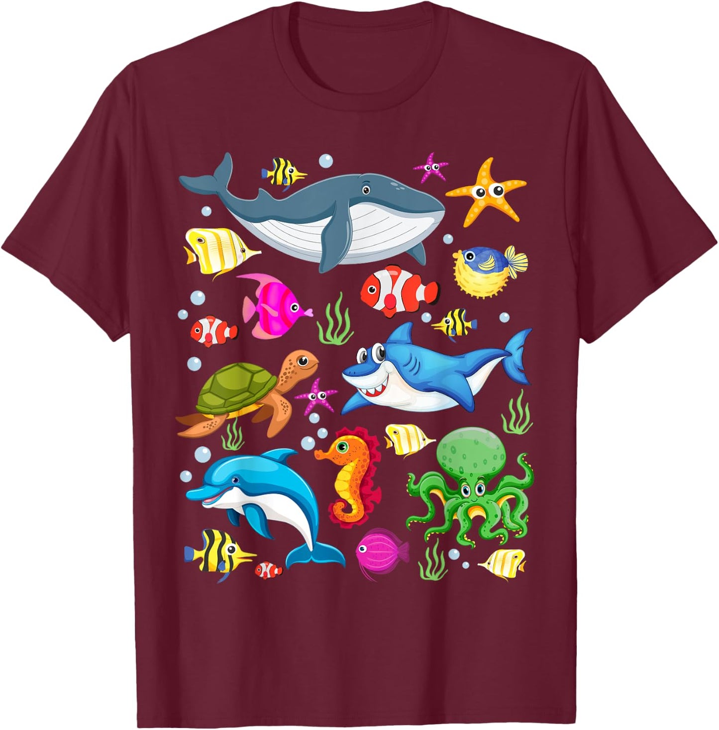 Cute Ocean Creatures Clownfish Sea Animals Kids Children T-Shirt - T-Shirt | Maroon
