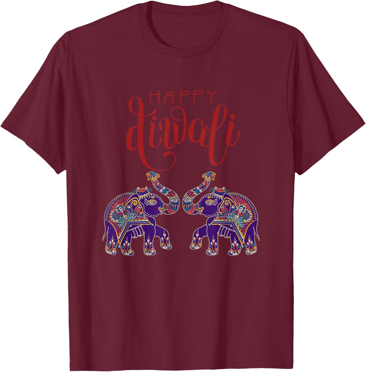 Colorful Elephant Happy Deepavali Diwali for Hindus T-Shirt - T-Shirt | Maroon