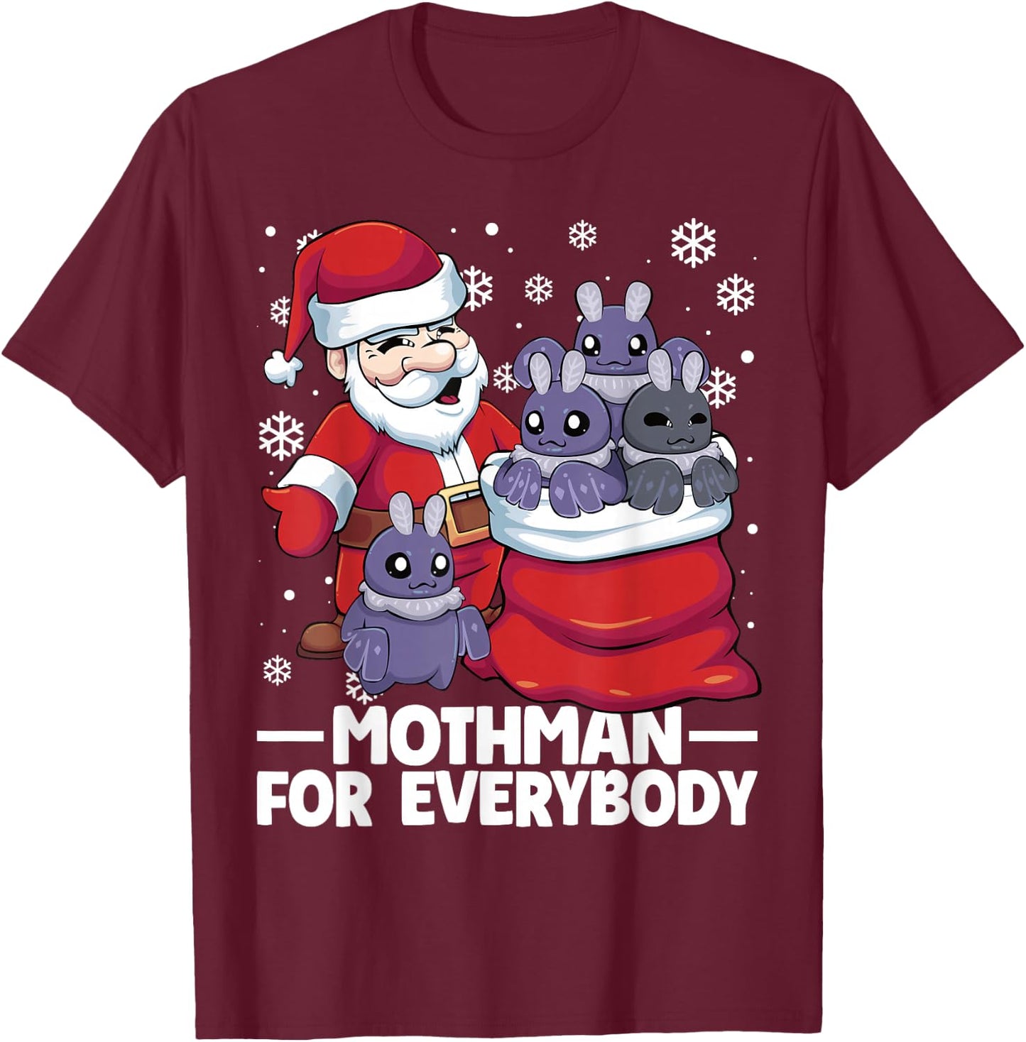 Mothman For Everybody Santa Christmas Mothman Funny T-Shirt - T-Shirt | Maroon