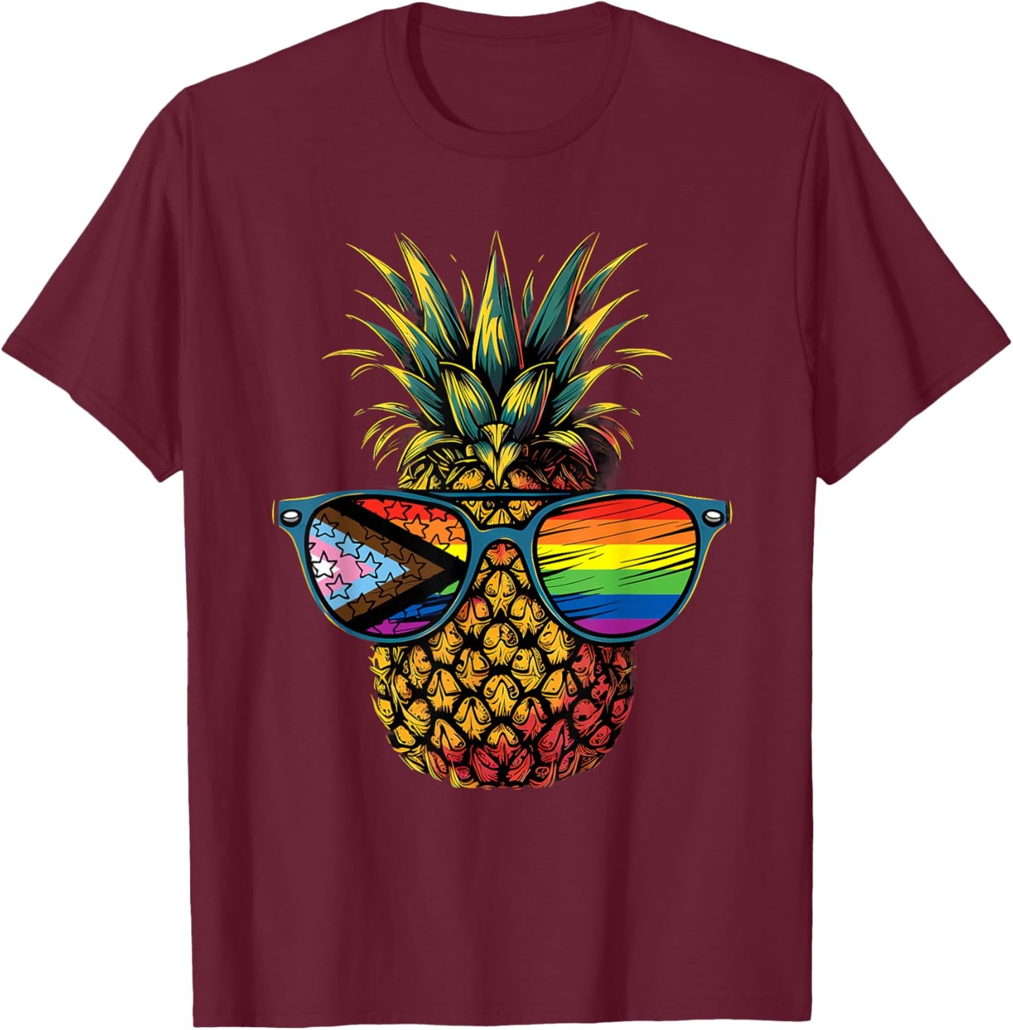 Pineapple Progress Pride Flag LGBTQ Sunglasses LGBT T-Shirt - T-Shirt | Maroon