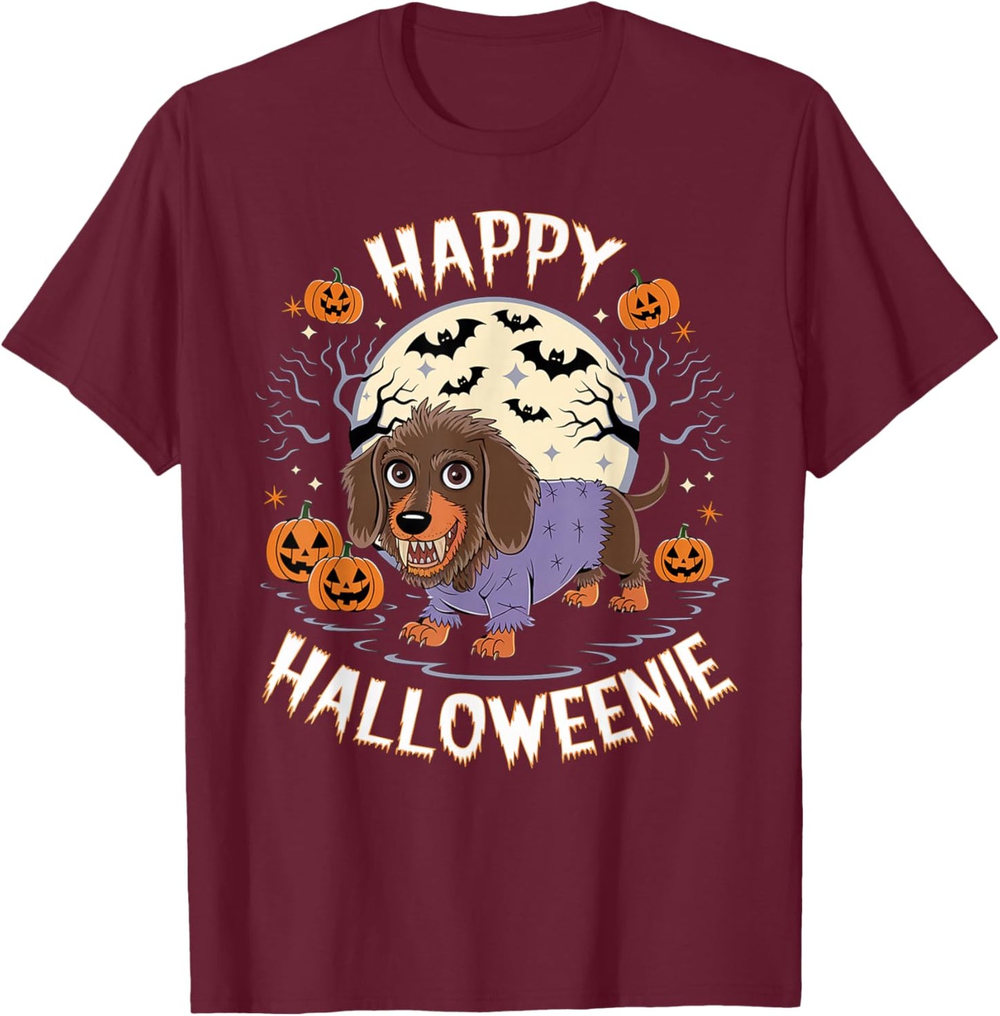 Spooky Halloween Zombie Dachshund Holiday Dog Owner Outfit T-Shirt - T-Shirt | Maroon