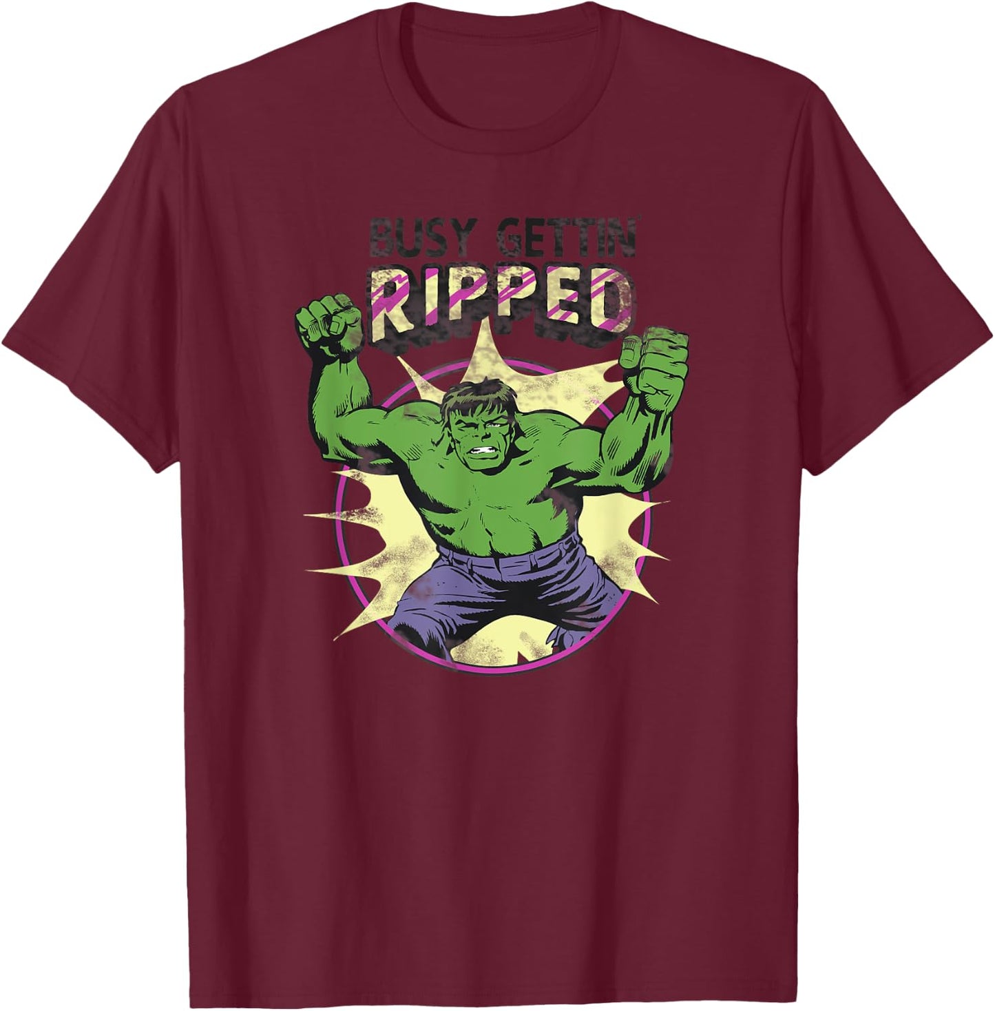 Marvel Avengers Incredible Hulk Busy Gettin' Ripped Vintage T-Shirt - T-Shirt | Maroon