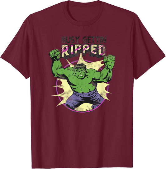 Marvel Avengers Incredible Hulk Busy Gettin' Ripped Vintage T-Shirt - T-Shirt | Maroon