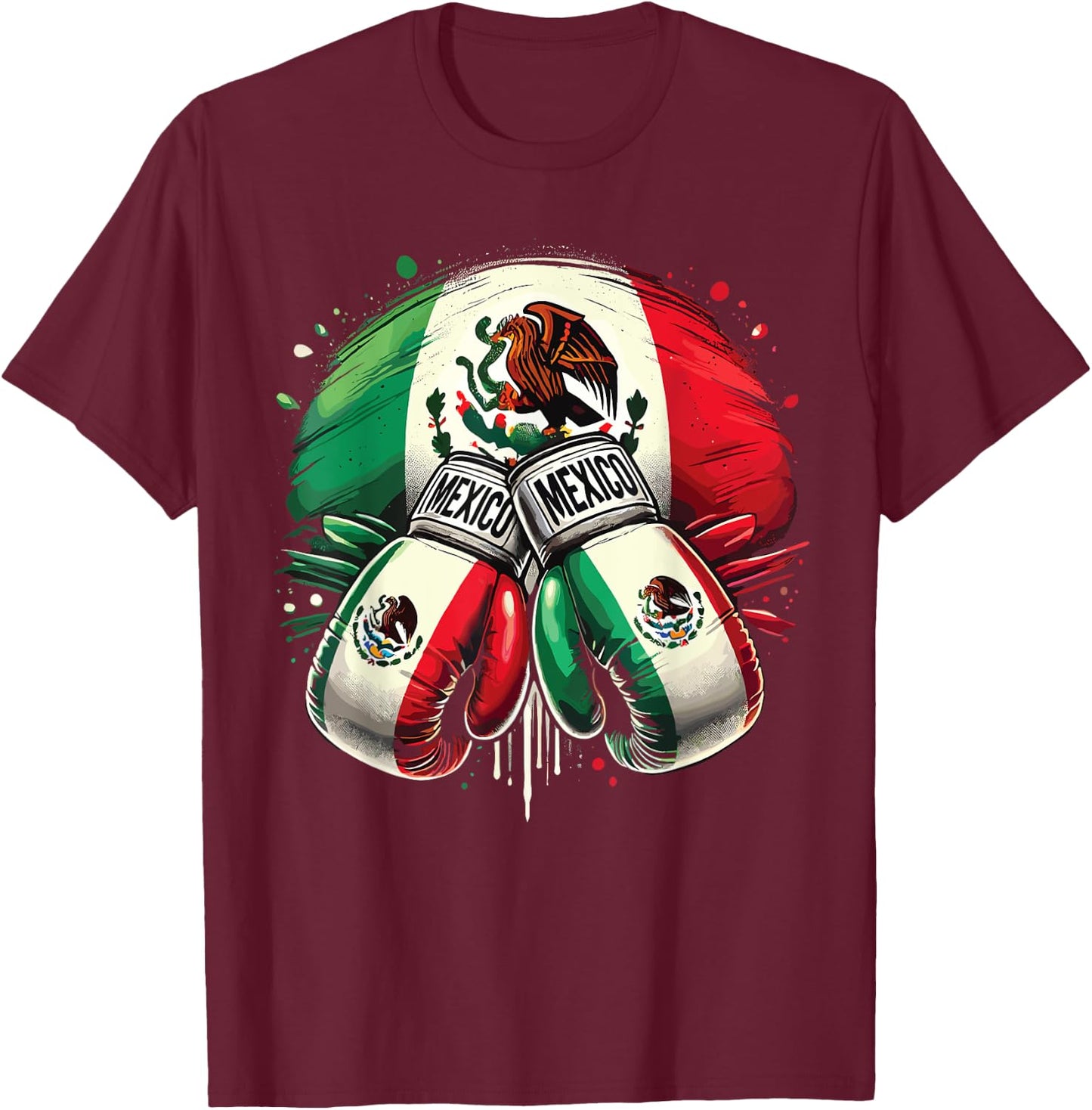 Mexican Boxing Pride Gloves Sports Design T-Shirt - T-Shirt | Maroon