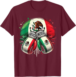 Mexican Boxing Pride Gloves Sports Design T-Shirt - T-Shirt | Maroon