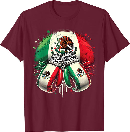 Mexican Boxing Pride Gloves Sports Design T-Shirt - T-Shirt | Maroon