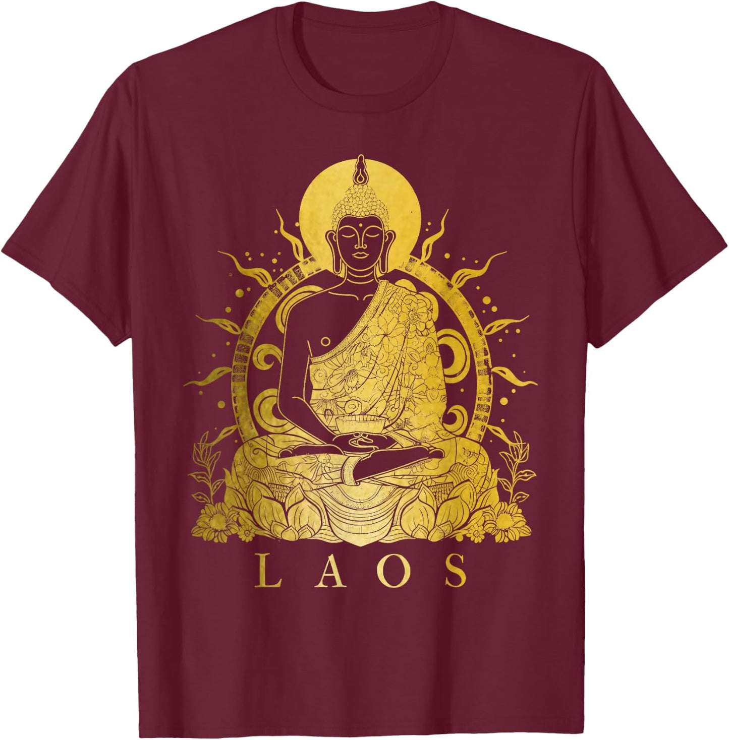 Laos Buddha Vintage Buddhist Souvenir T-Shirt - T-Shirt | Maroon