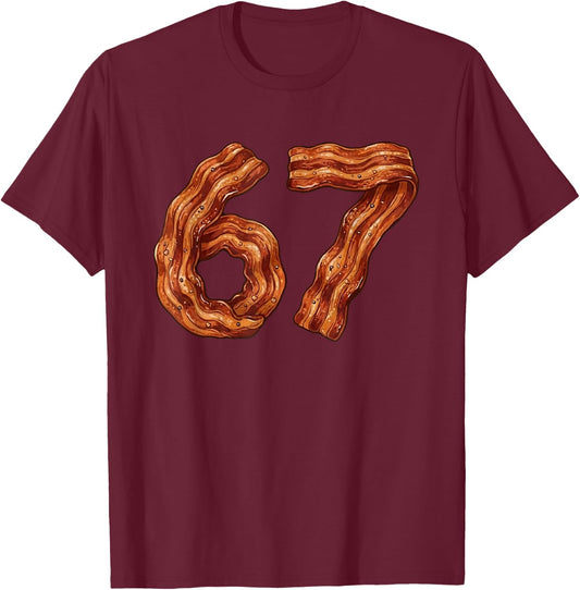 Six Seven Bacon Cool Meme 67 Funny Number T-Shirt - T-Shirt | Maroon