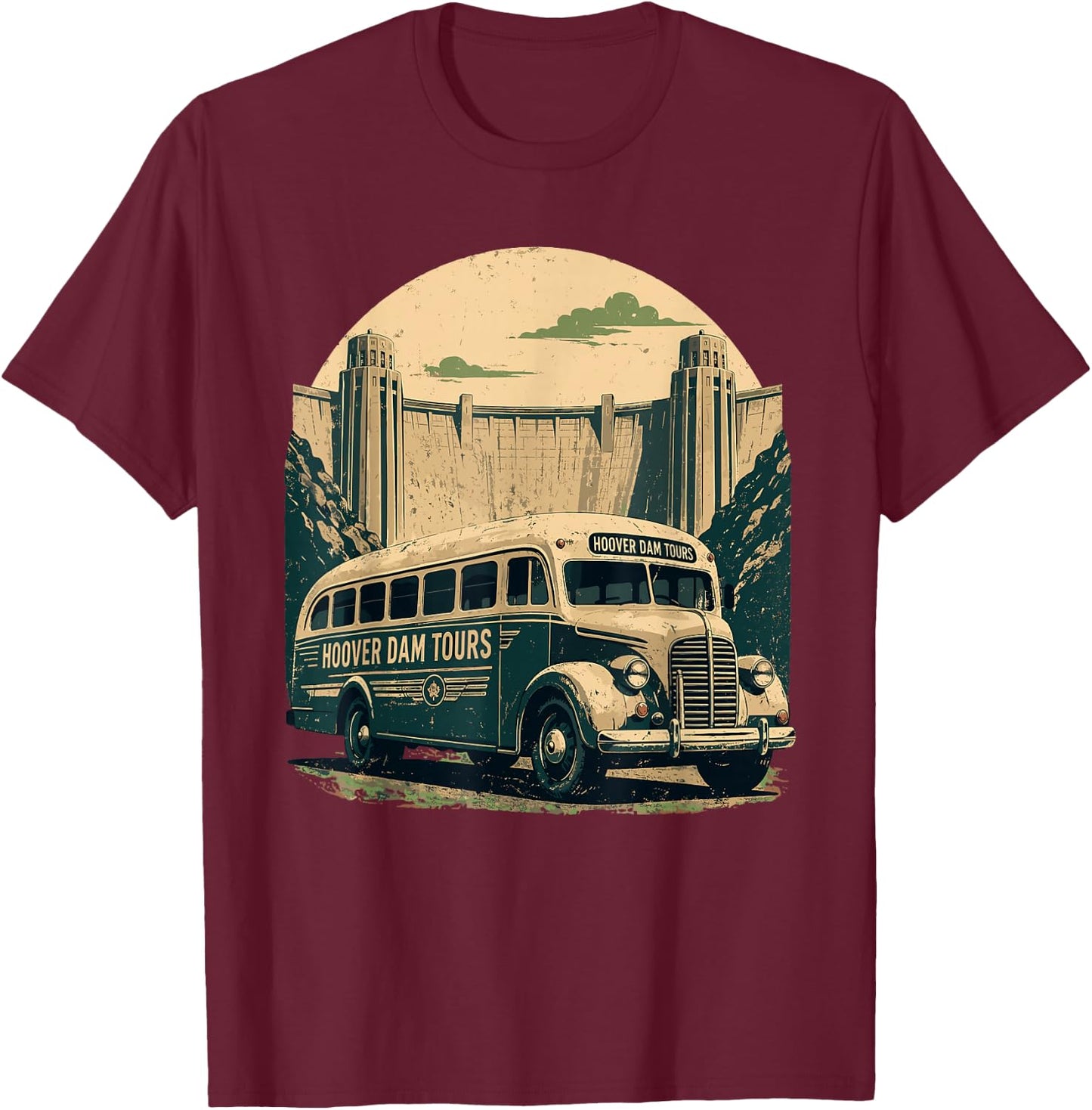 Hoover Dam Vintage Tour Bus T-Shirt - T-Shirt | Maroon