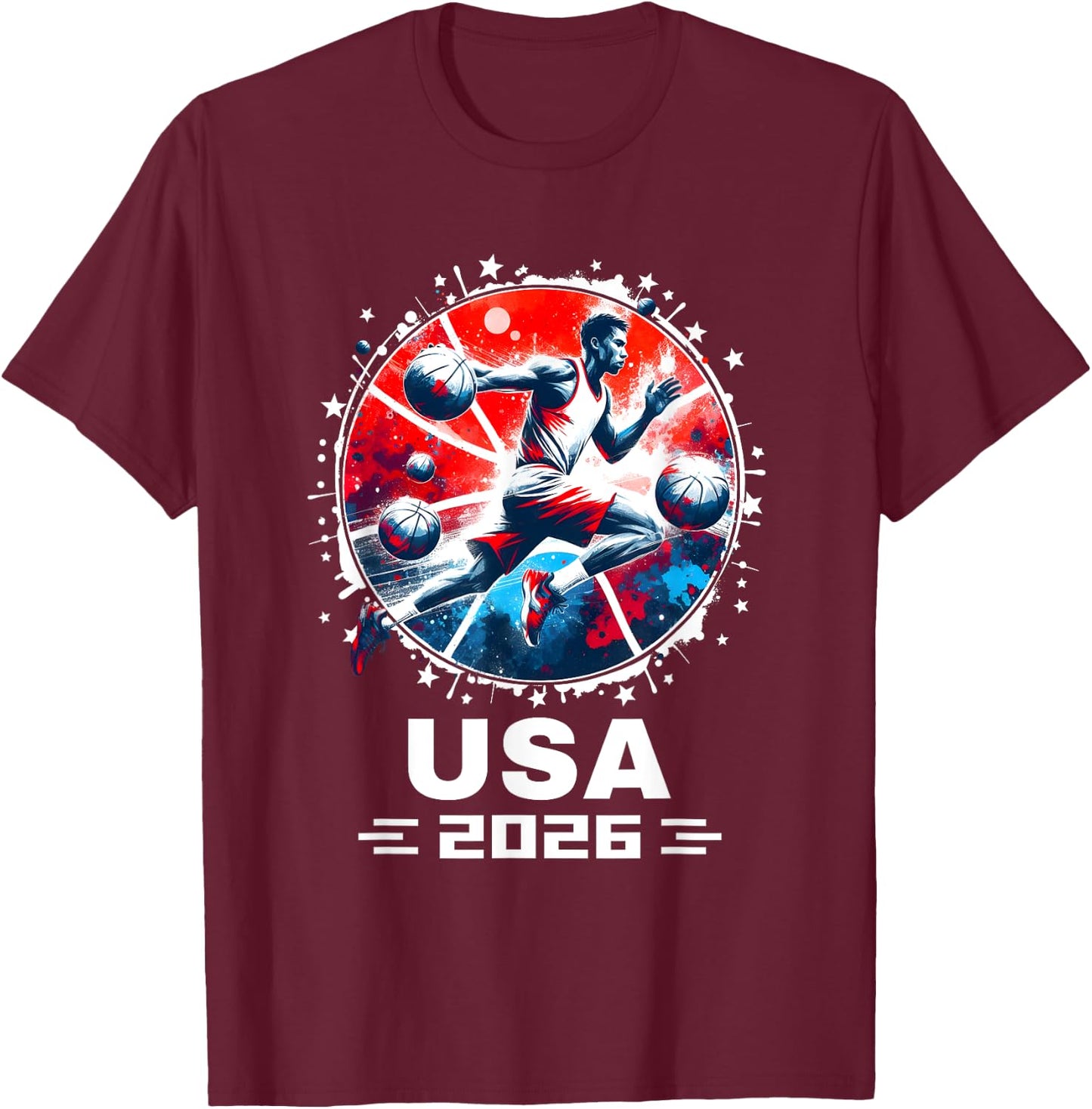 Basketball USA Go USA Team USA Flag 2026 Basketball T-Shirt - T-Shirt | Maroon